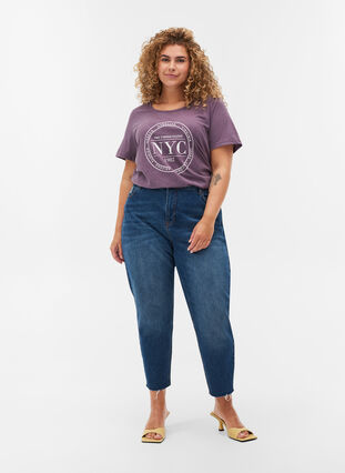 Melerad t-shirt med tryck och korta ärmar, Vintage Violet Mel., Model image number 2