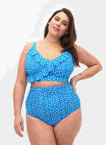 Blommiga bikinitrosor med extra hög midja, Blue Flower Print, Model image number 0