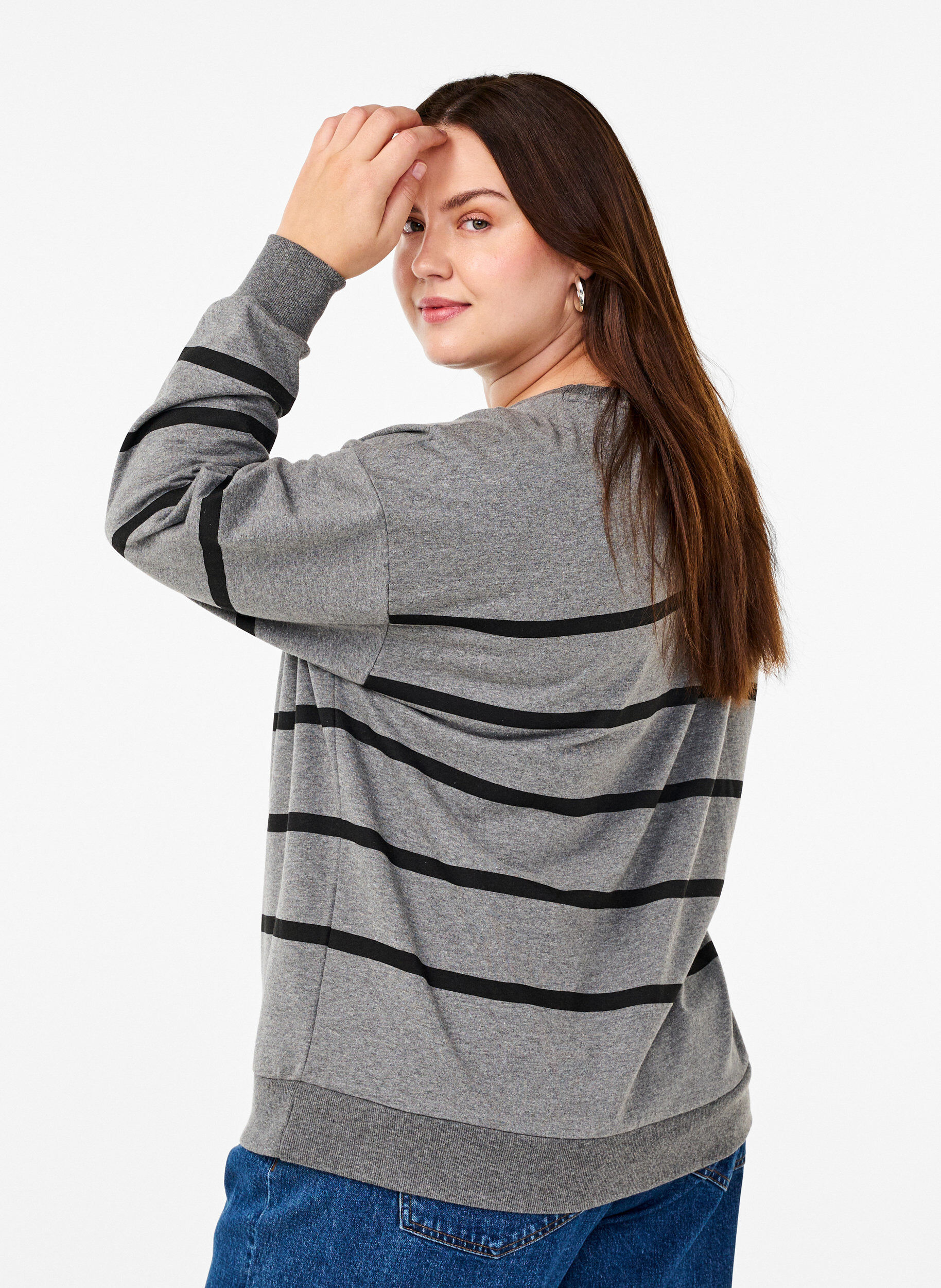 Zizzi Sweatshirt med r&auml;nder, MGM w. Black Stripe, Model image number 1