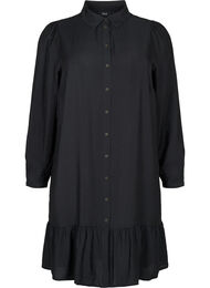 Skjortklänning i viskos med volangkant, Black