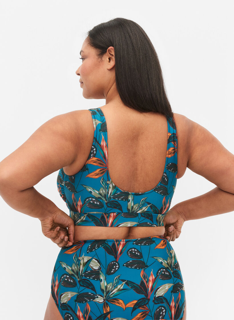 Mönstrad bikinitop med rund halsringning, Leaf Print, Model image number 1