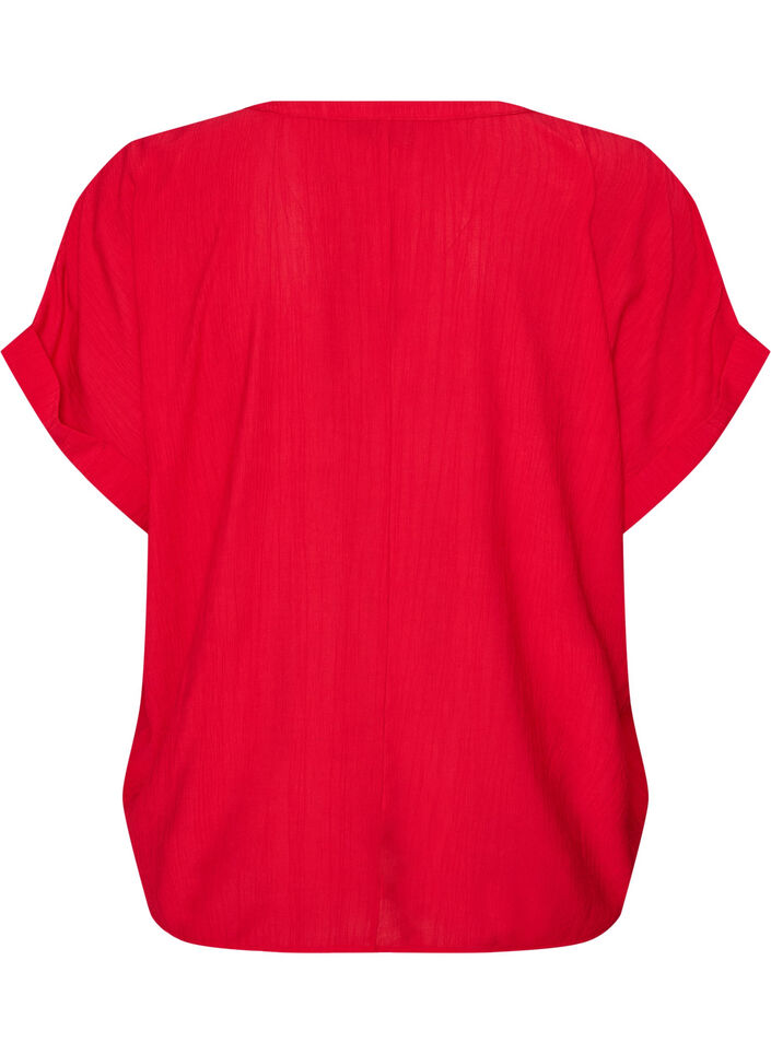 Blus i viskos med knappar och struktur, R&ouml;d, Packshot image number 1
