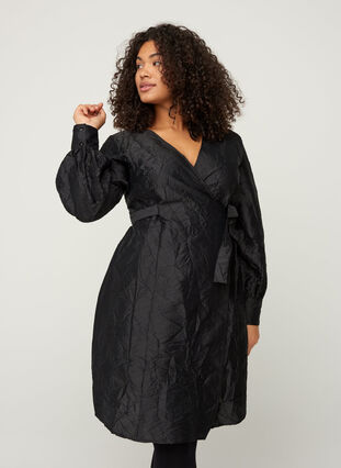 Långärmad wrap klänning, Black, Model image number 0
