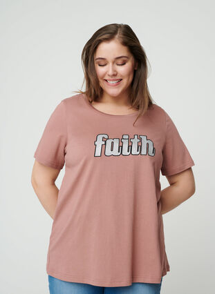 Kortärmad t-shirt med print, Burlwood, Model image number 0