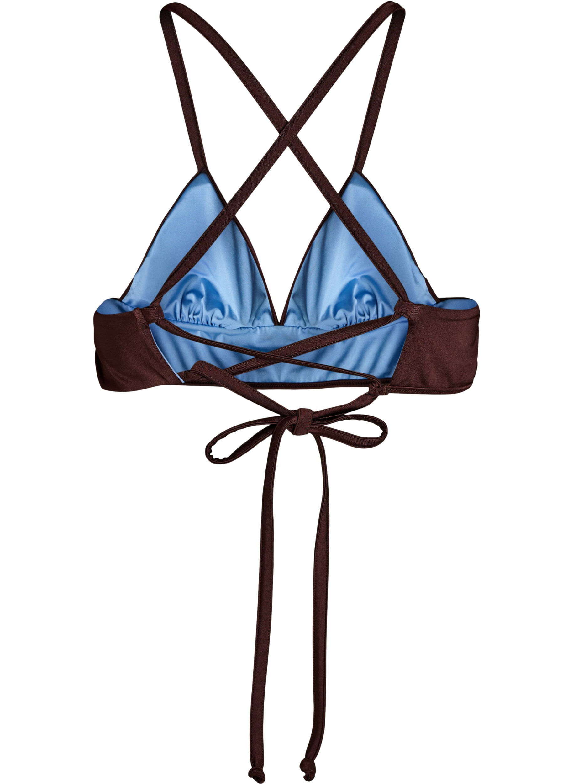 ZizziV&auml;ndbar bikinitopp med v-ringning och kors i ryggen, Brun, Packshot image number 1