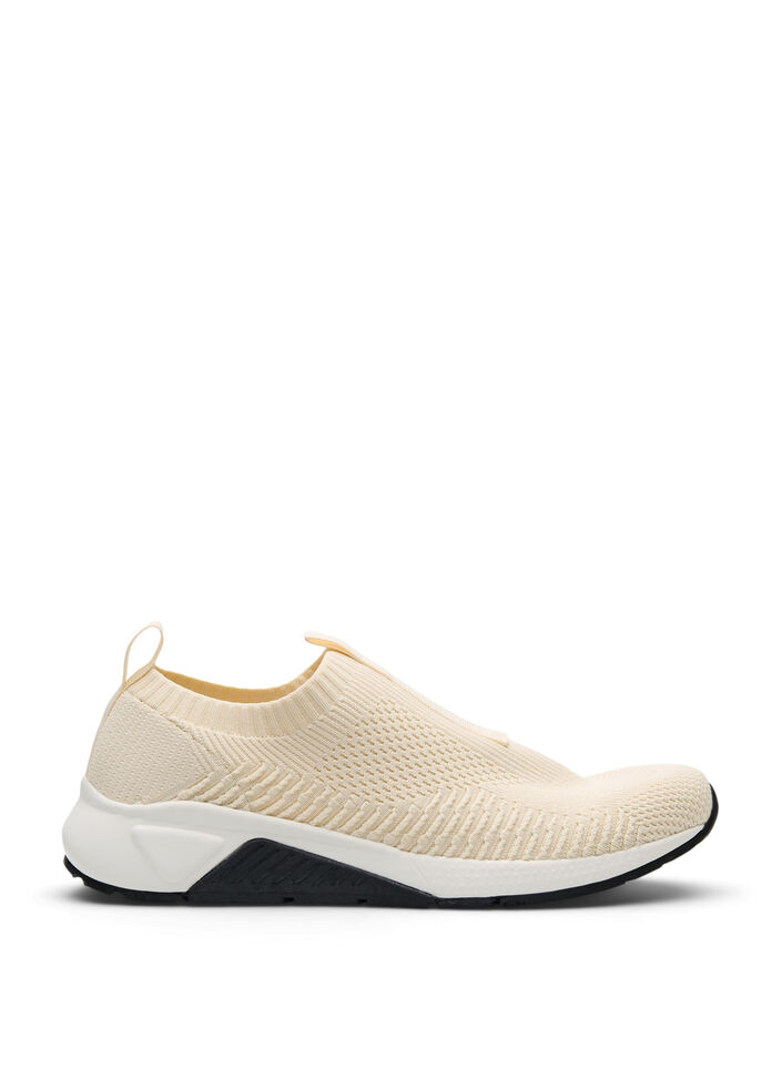 Sneakers i stretchigt stickat material, Beige, Packshot image number 0
