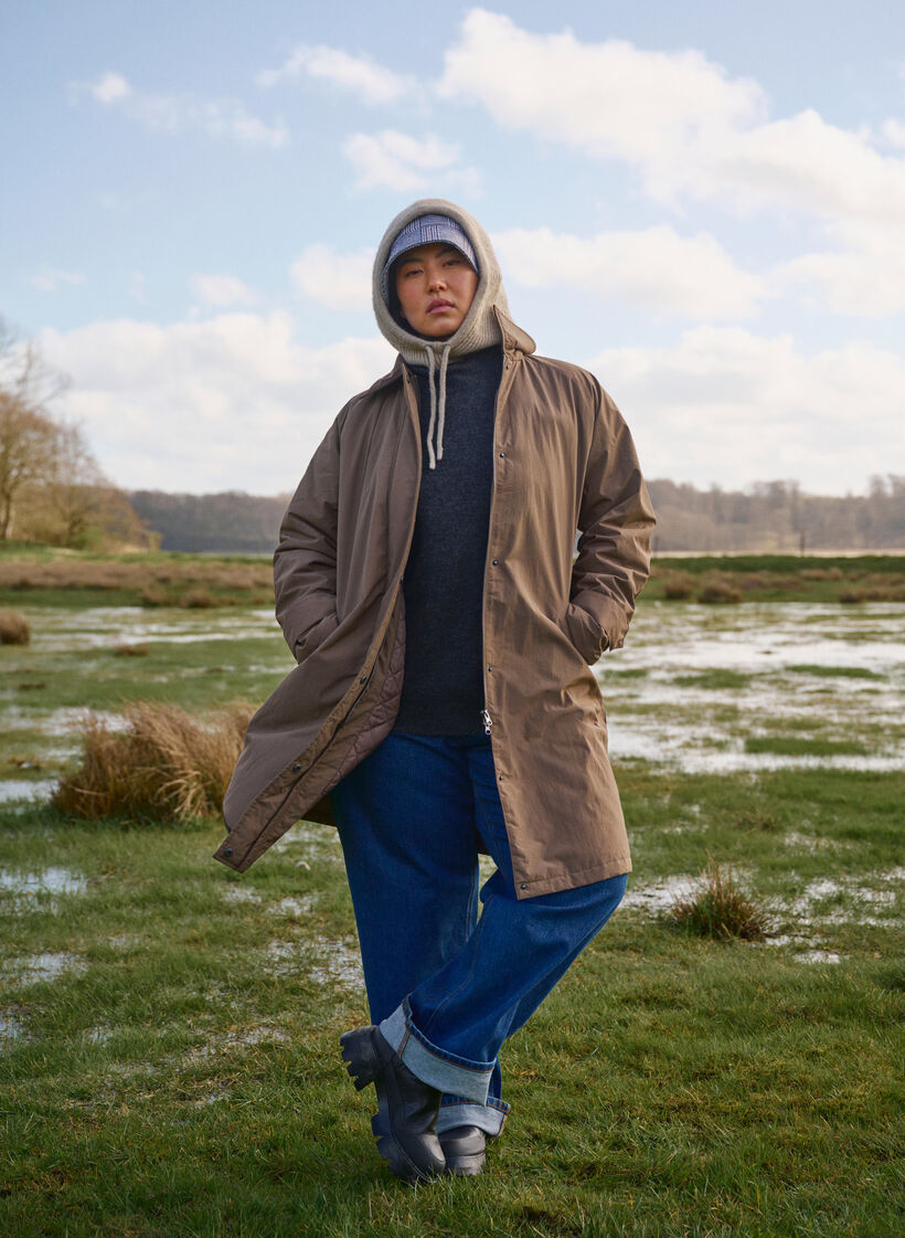 Övergångskappa med sammetskrage och fickor, Chocolate Chip, Image image number 0