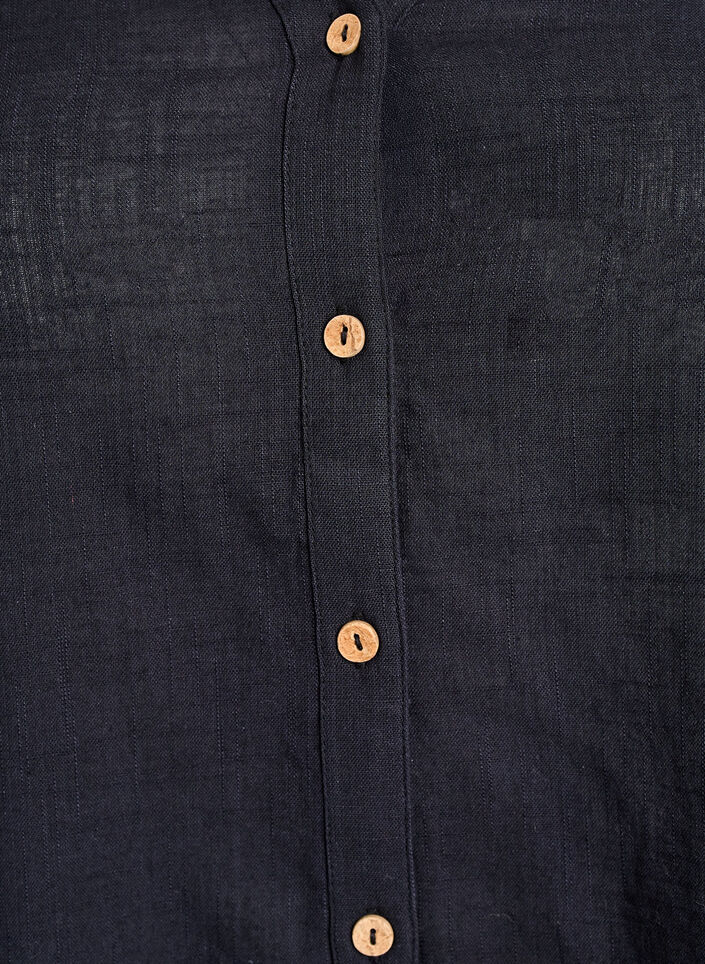 Skjortblus i bomull med v-ringning, Svart, Packshot image number 2