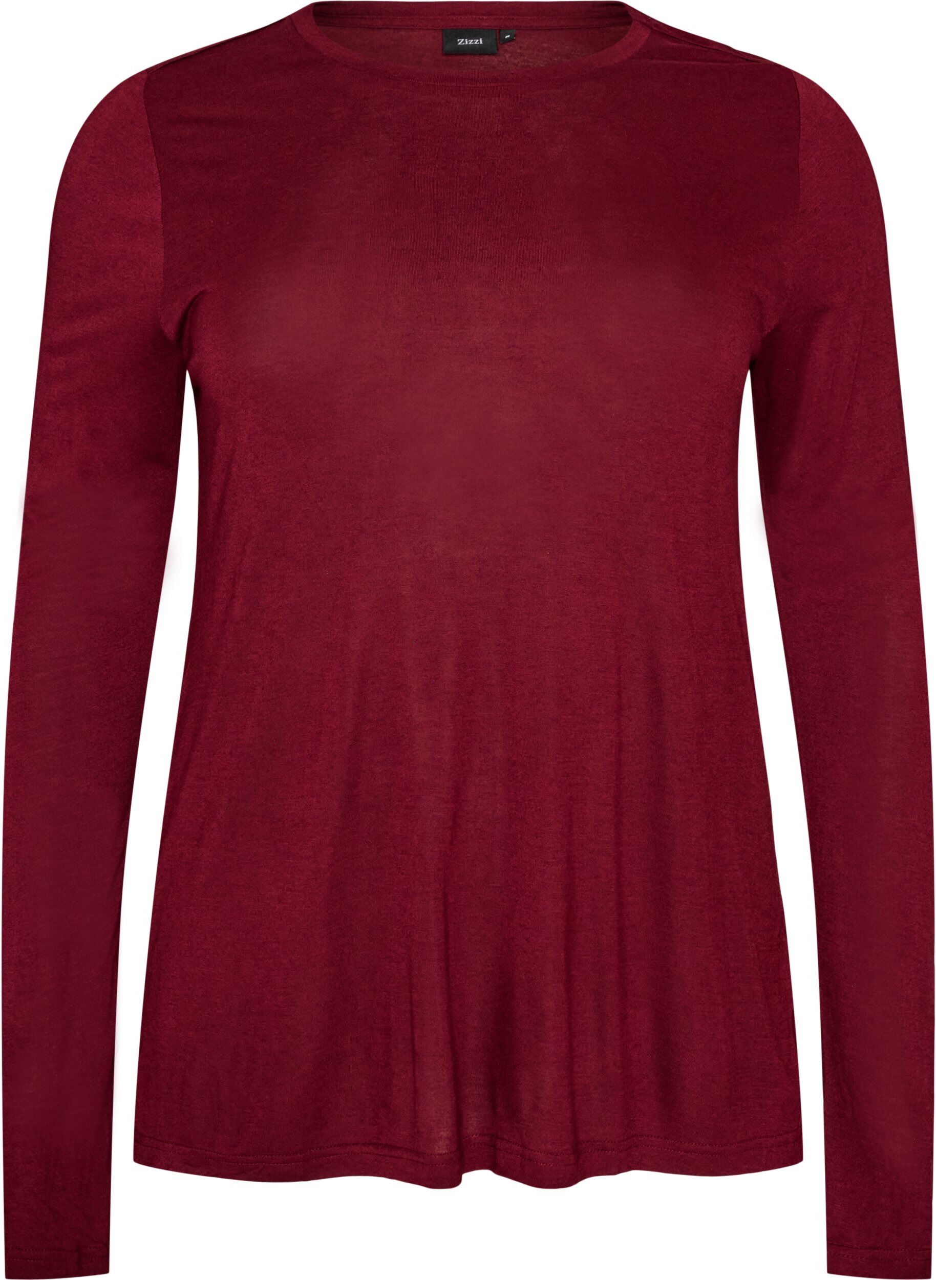 ZizziL&aring;ng&auml;rmad blus i ull och viskos, R&ouml;d, Packshot image number 0