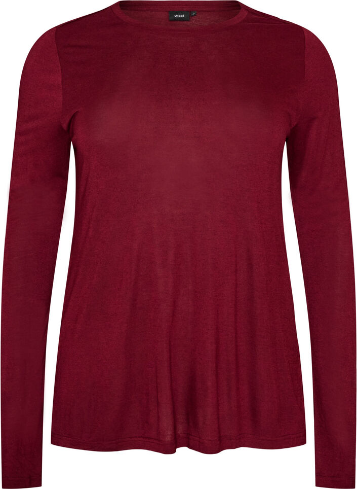 L&aring;ng&auml;rmad blus i ull och viskos, R&ouml;d, Packshot image number 0