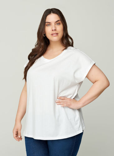 Kortärmad t-shirt i bomull, Bright White, Model image number 0