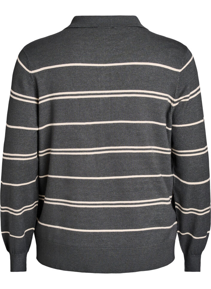 Stickad blus med krage, Grön, Packshot image number 1