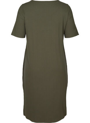 Ribbad klänning med korta ärmar, Dark Green, Packshot image number 1