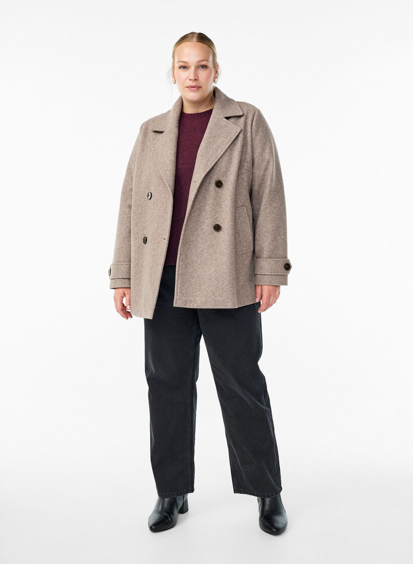 Kort kappa med dubbelknäppt knäppning, Beige, Model image number 1