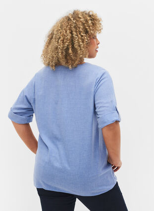 Skjorta med 3/4-ärmar och v-ringning, Ultramarine, Model image number 1