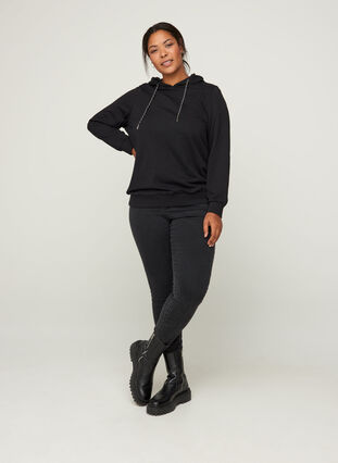 Sweatshirt i bomull med luva, Black, Model image number 2