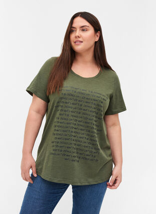 T-shirt i ekologisk bomull med tryck, Thyme Melange, Model image number 0