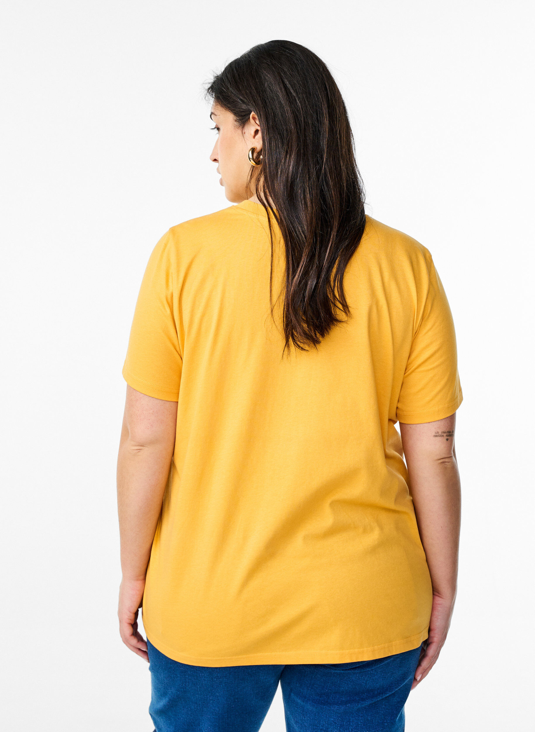 ZizziEnkel t-shirt i bomull med rund halsringning, Gul, Model image number 2
