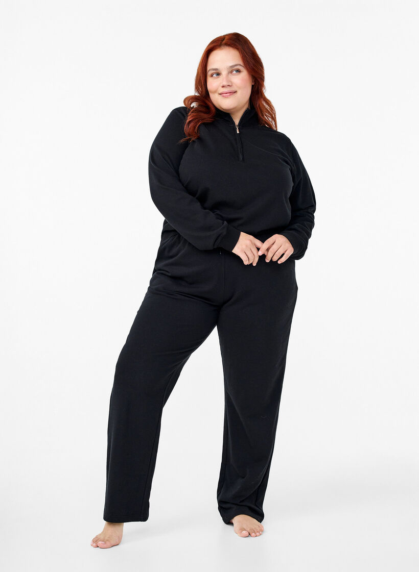 Sweatshirt med hög hals och dragkedja, Svart, Model image number 1