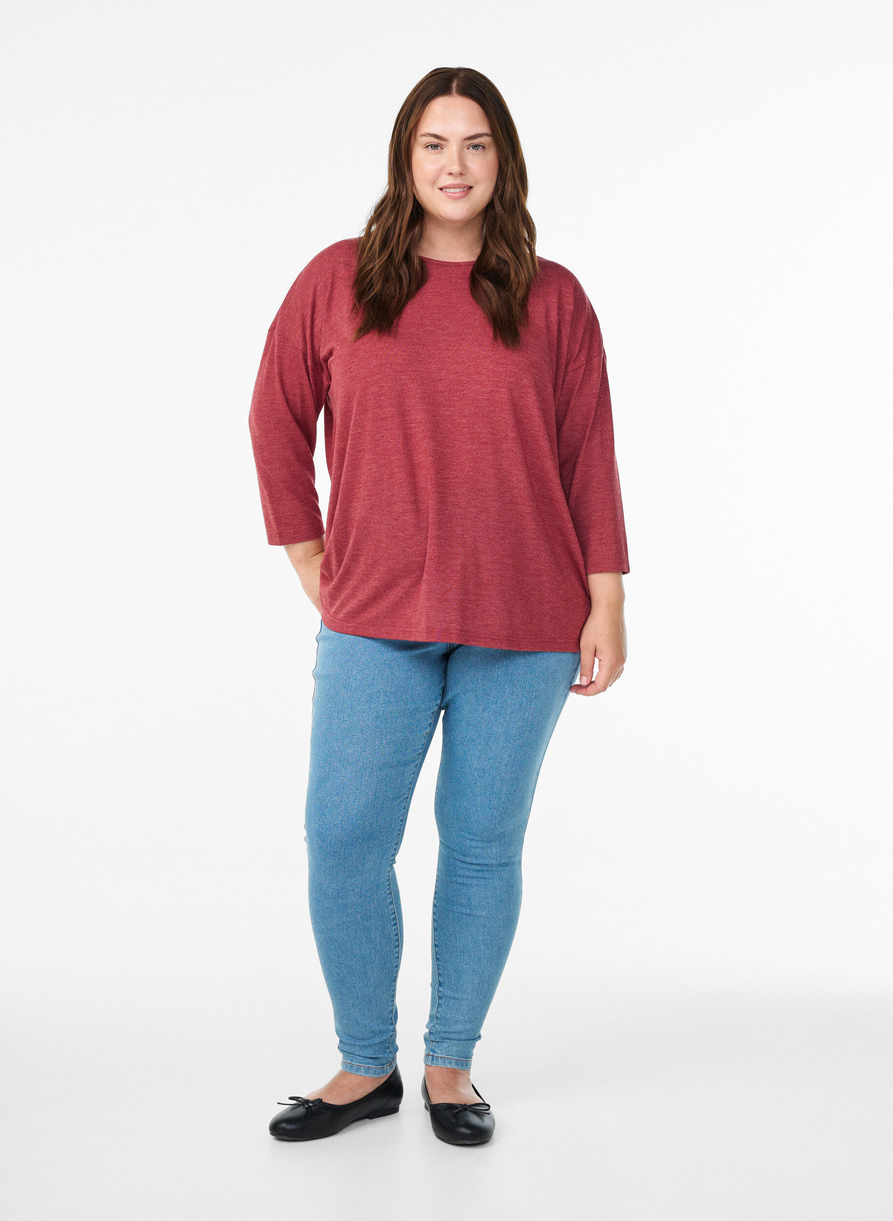 Zizzi FLASH &ndash; Jerseyblus med 3/4-&auml;rm, R&ouml;d, Model image number 1