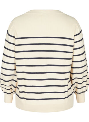 Randig stickad tröja med ballongärmar, Birch W/Navy stripes, Packshot image number 1