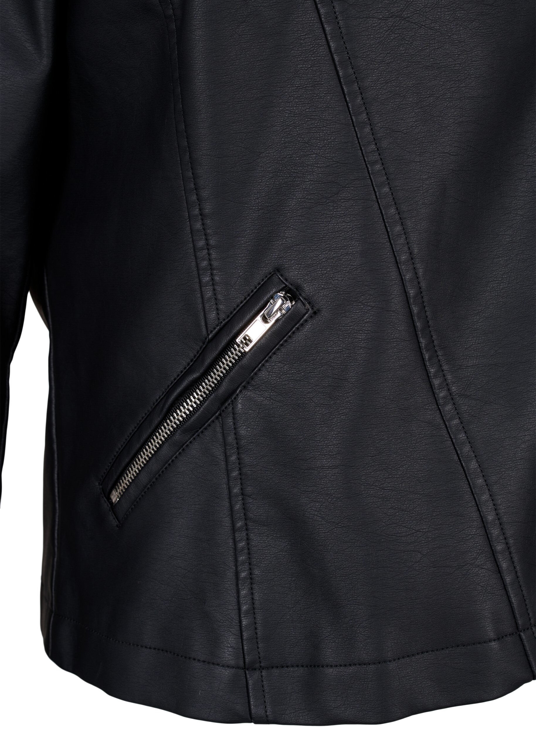 ZizziImiterat l&auml;der biker jacka, Svart, Packshot image number 3