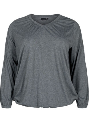 Melerad tröja med långa ärmar och v-hals, Scarab Mel., Packshot image number 0