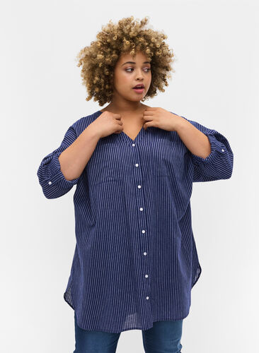 Randig skjorta i 100% bomull, Ocean Cavern Stripe, Model image number 0