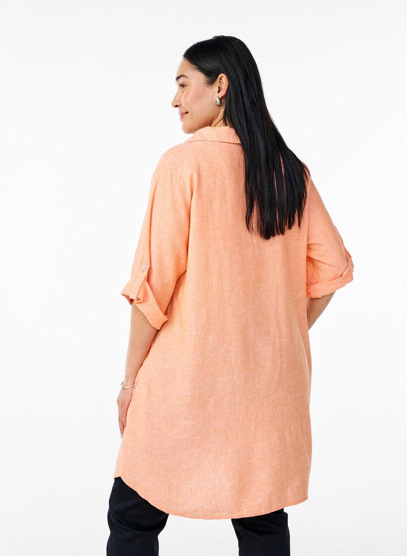 Tunika i linne och viskos med A-linjeform, Orange, Model image number 2