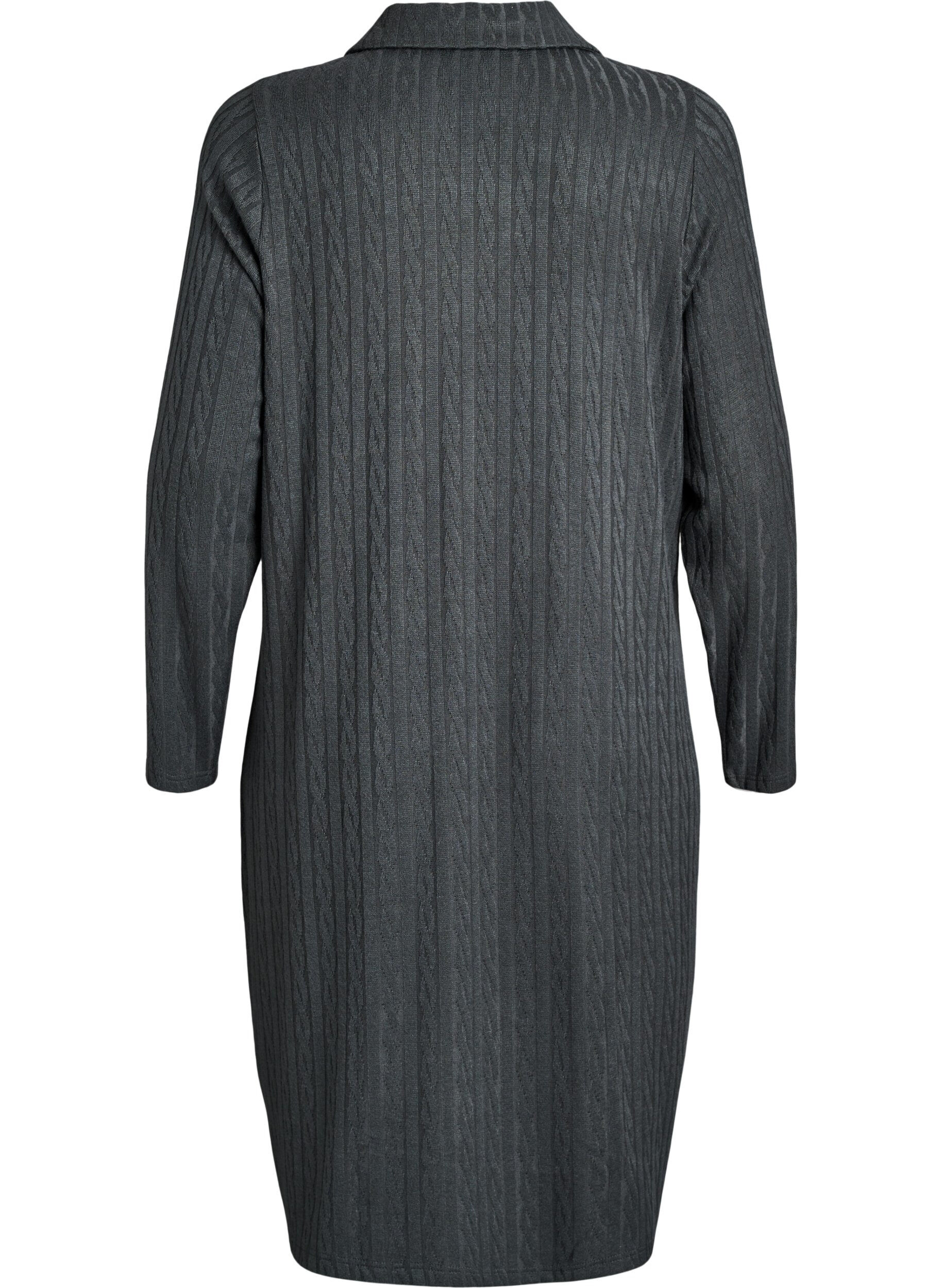 Zizzi Kabelstickad kl&auml;nning med v-ringning, Gr&ouml;n, Packshot image number 1