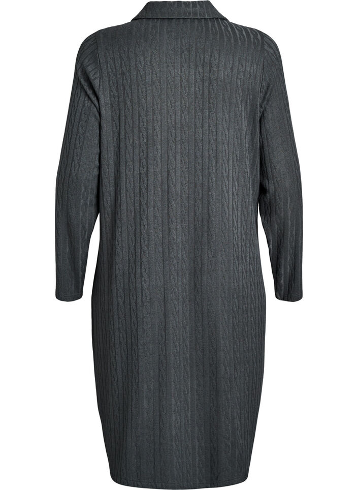 Kabelstickad klänning med v-ringning, Grön, Packshot image number 1