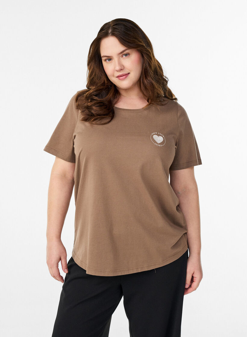 T-shirt med tryck, Brun, Model image number 0