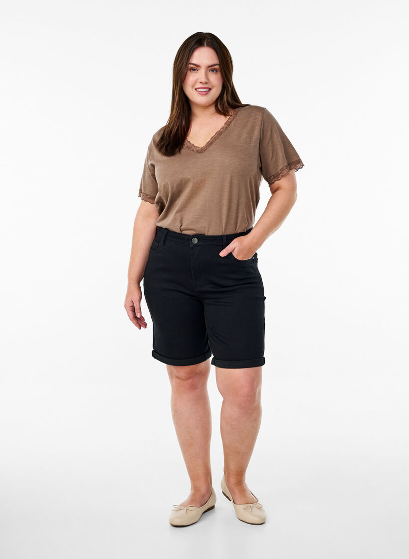 T-shirt med spetskant, Brun, Model image number 1