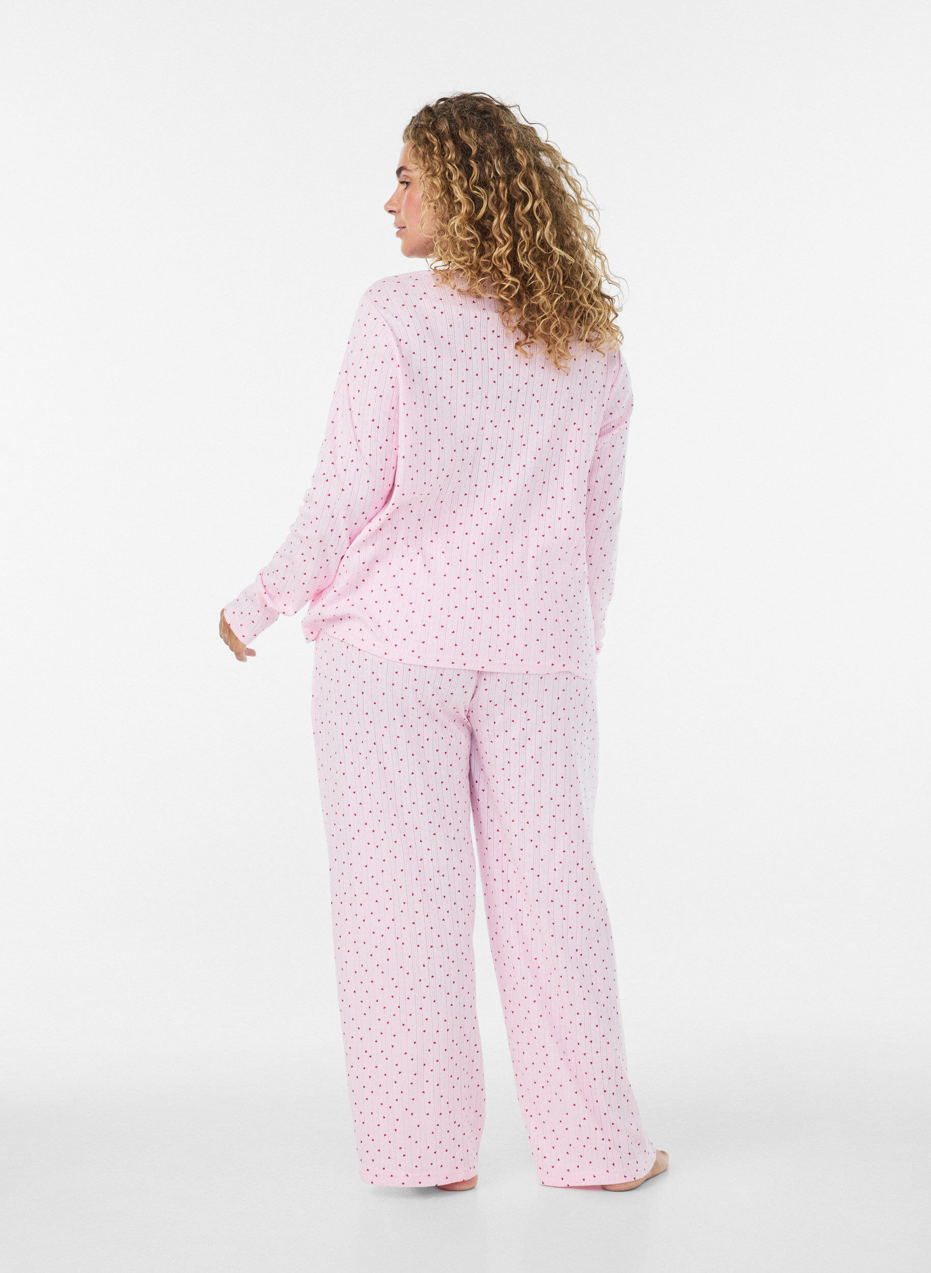 ZizziPyjamabyxor i ekologisk bomull med h&aring;lbrodyr, Rosa, Model image number 2