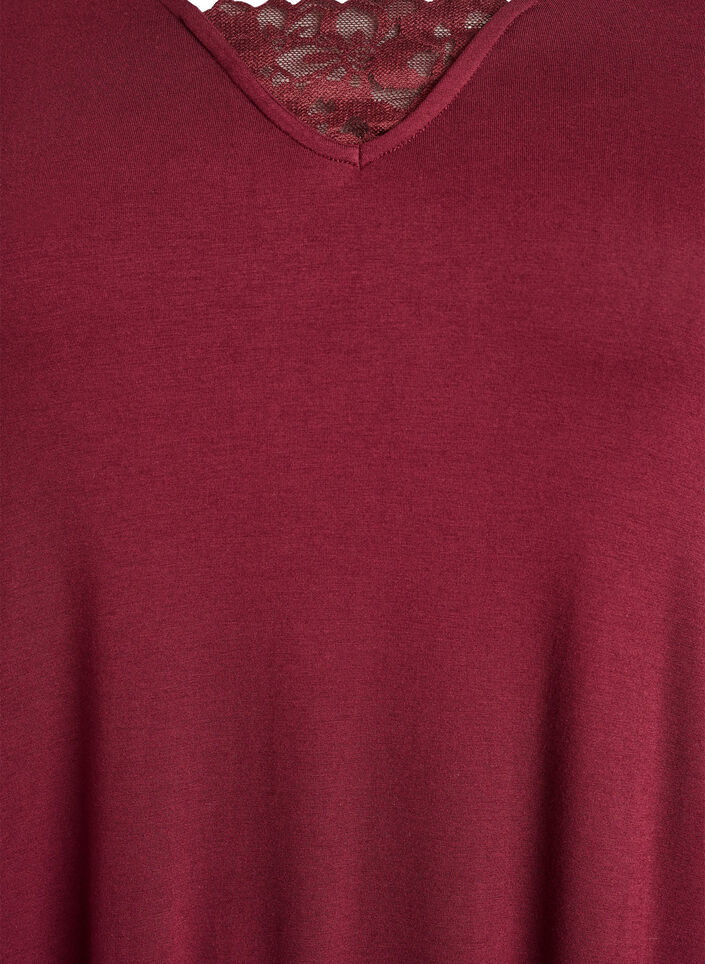 Långärmat nattlinne med spetsinfällning och v-ringning, Röd, Packshot image number 2