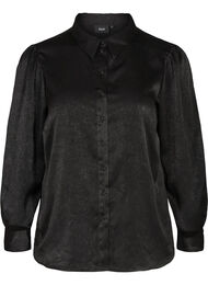 Skjorta med struktur och långa puffärmar, Black