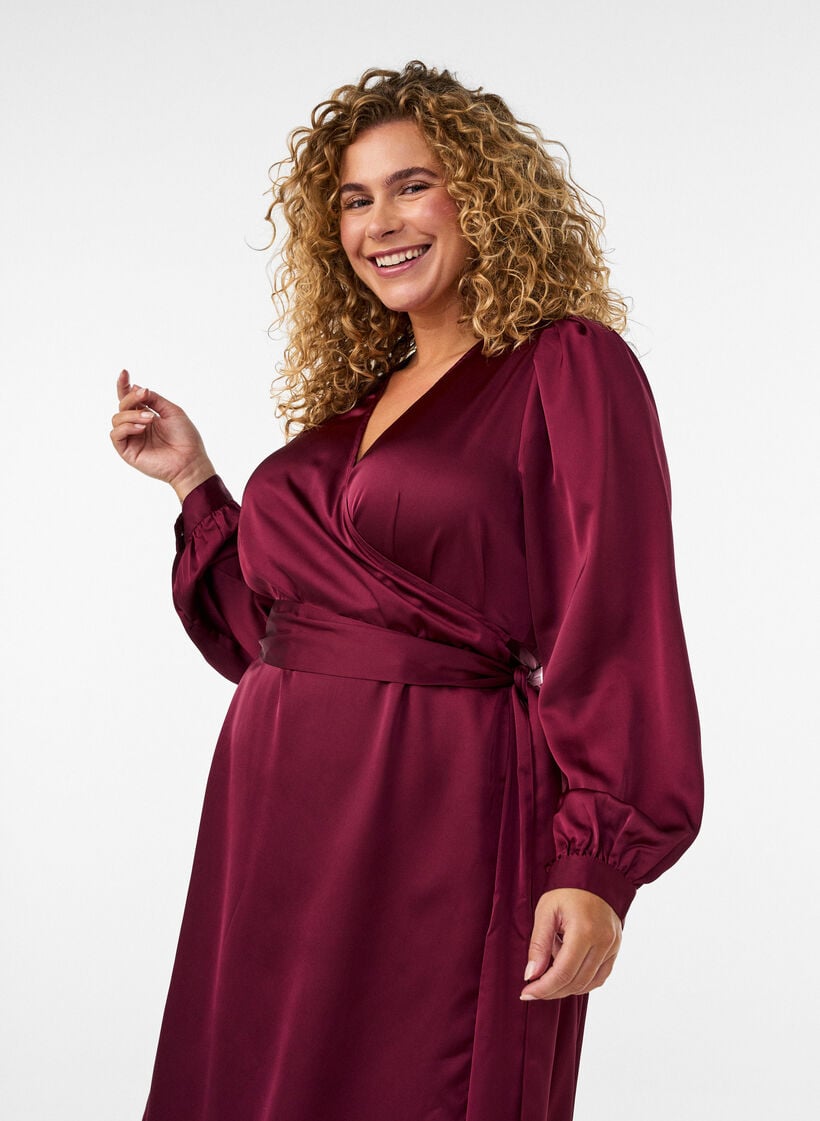 Kort omlottkl&auml;nning i satin, R&ouml;d, Model image number 2