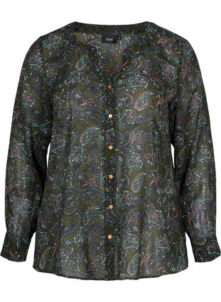 Skjorta med v-ringning och paisleymönster, Green Paisley AOP, Packshot image number 0