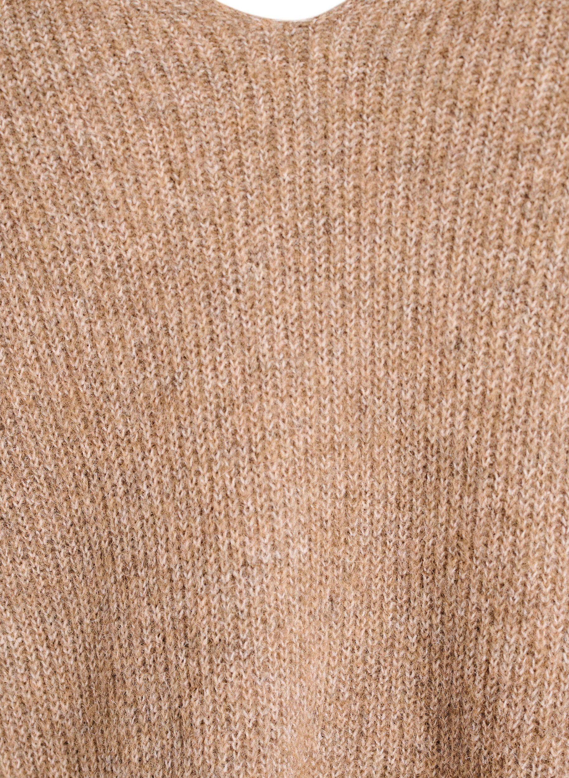 Zizzi Stickad blus med v-ringning och raglan&auml;rm, Brun, Packshot image number 2