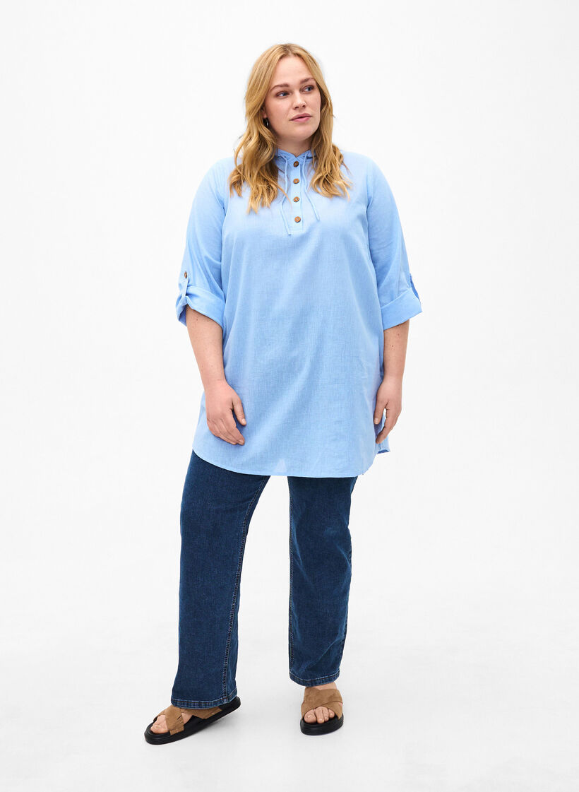 Tunika med huva i bomull och linne, Serenity, Model image number 2