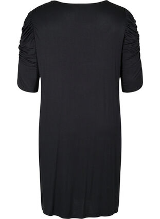 Viskosklänning med rynkade ärmar med 2/4-längd, Black, Packshot image number 1