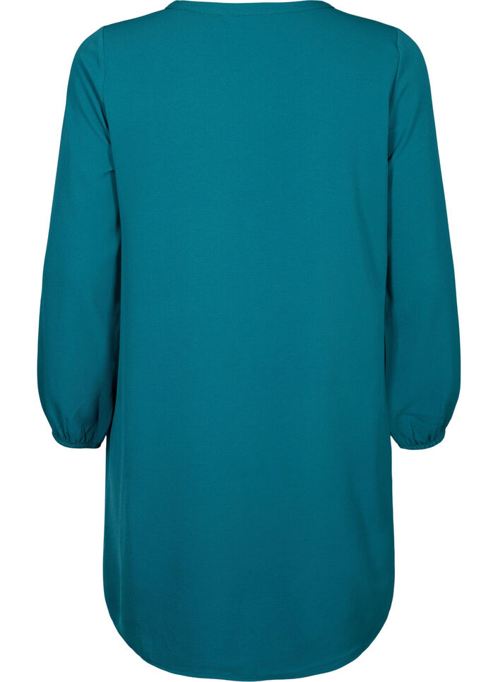 Långärmad klänning med v-ringning., Deep Teal, Packshot image number 1