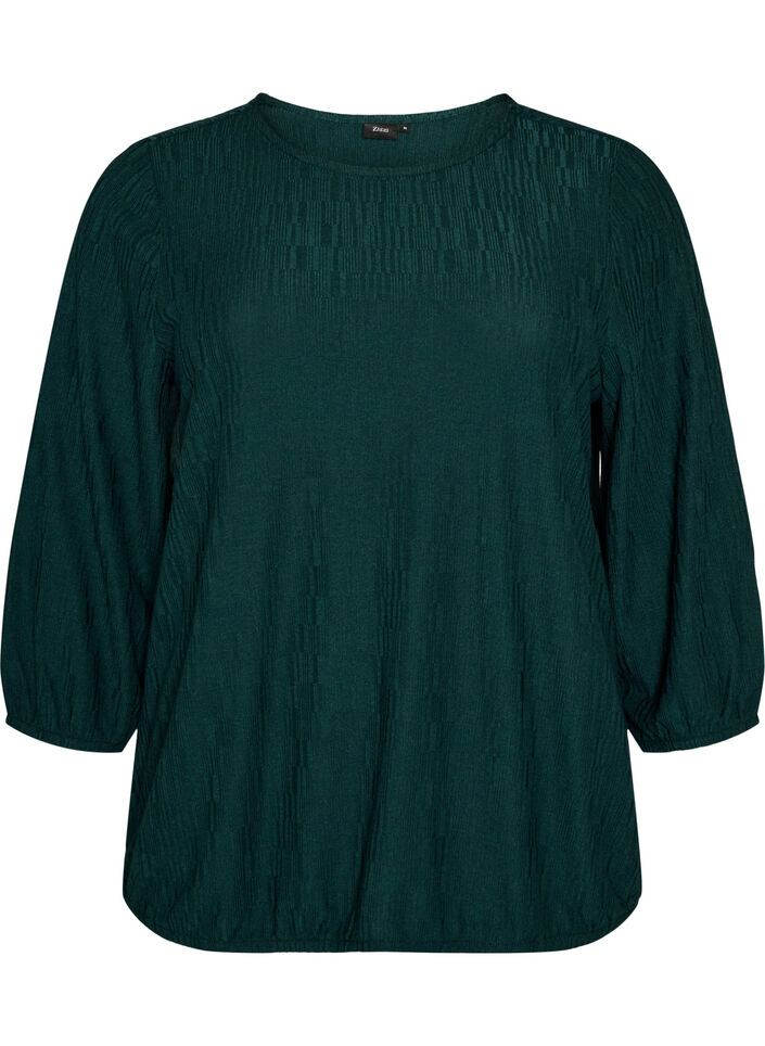 Blus med struktur och 3/4-&auml;rmar, Gr&ouml;n, Packshot image number 0