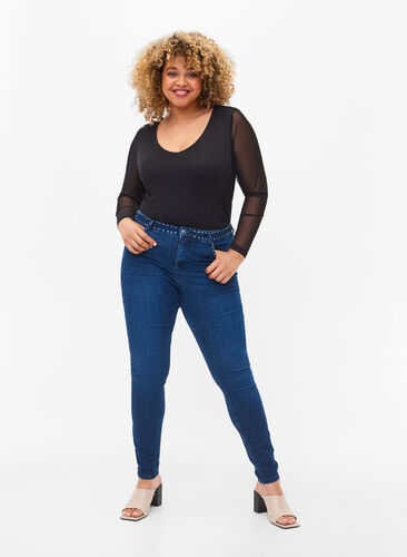 Super slim Amy jeans med nitar, Dark blue, Model image number 0