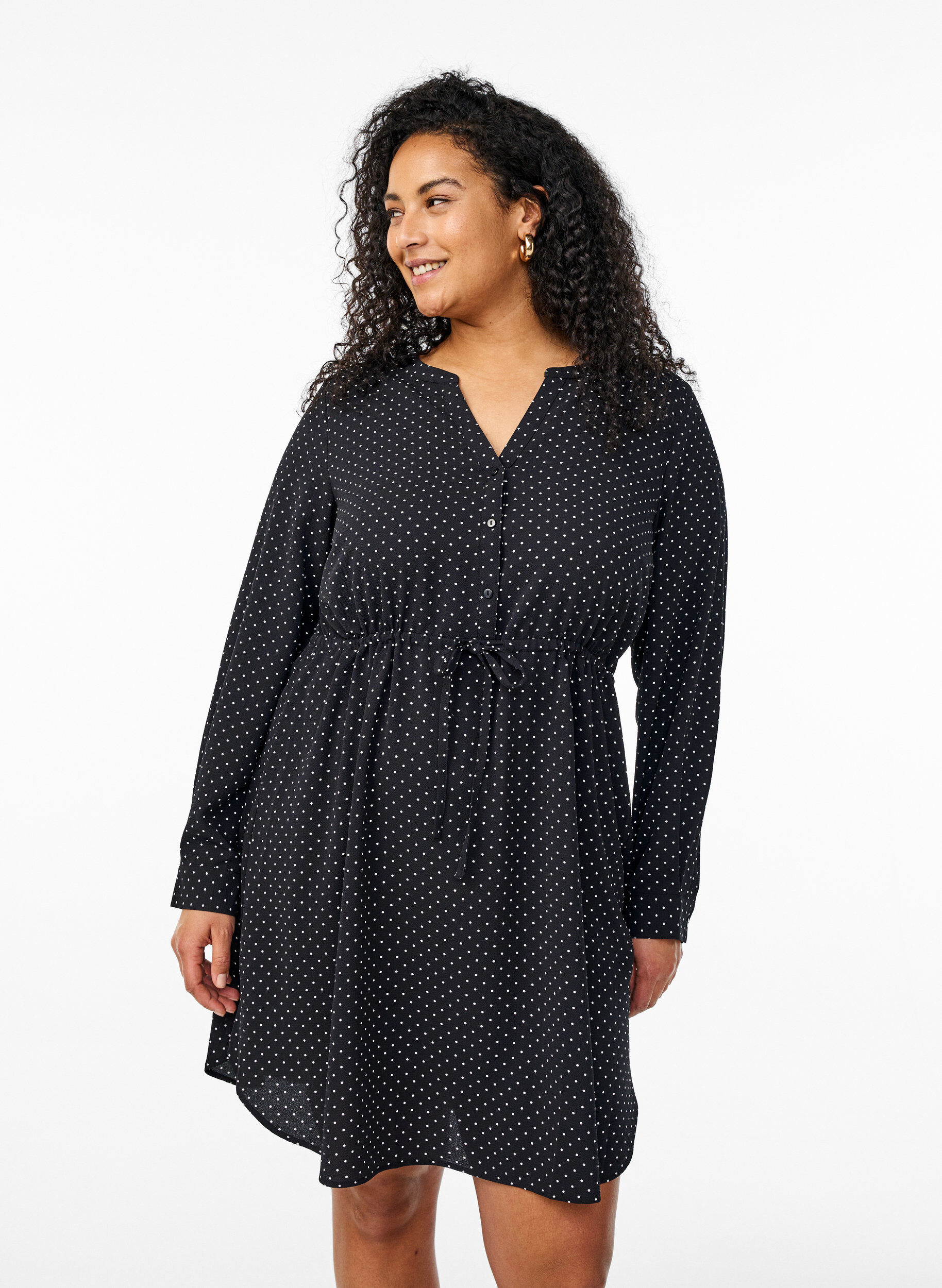 Zizzi Kn&auml;l&aring;ng kl&auml;nning med knytsk&auml;rp, Svart, Model image number 0