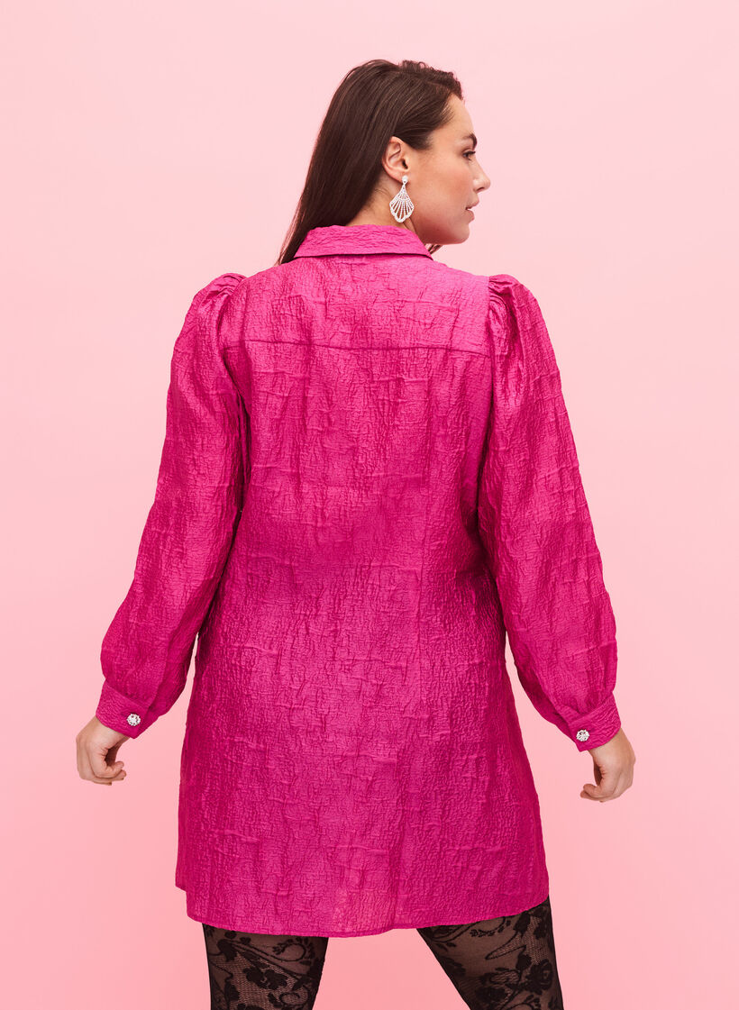 Skjortklänning med textur och pärlknappar, Cactus Flower, Model image number 1