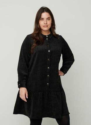 Kort sammetsklänning med knappar, Black, Model image number 0