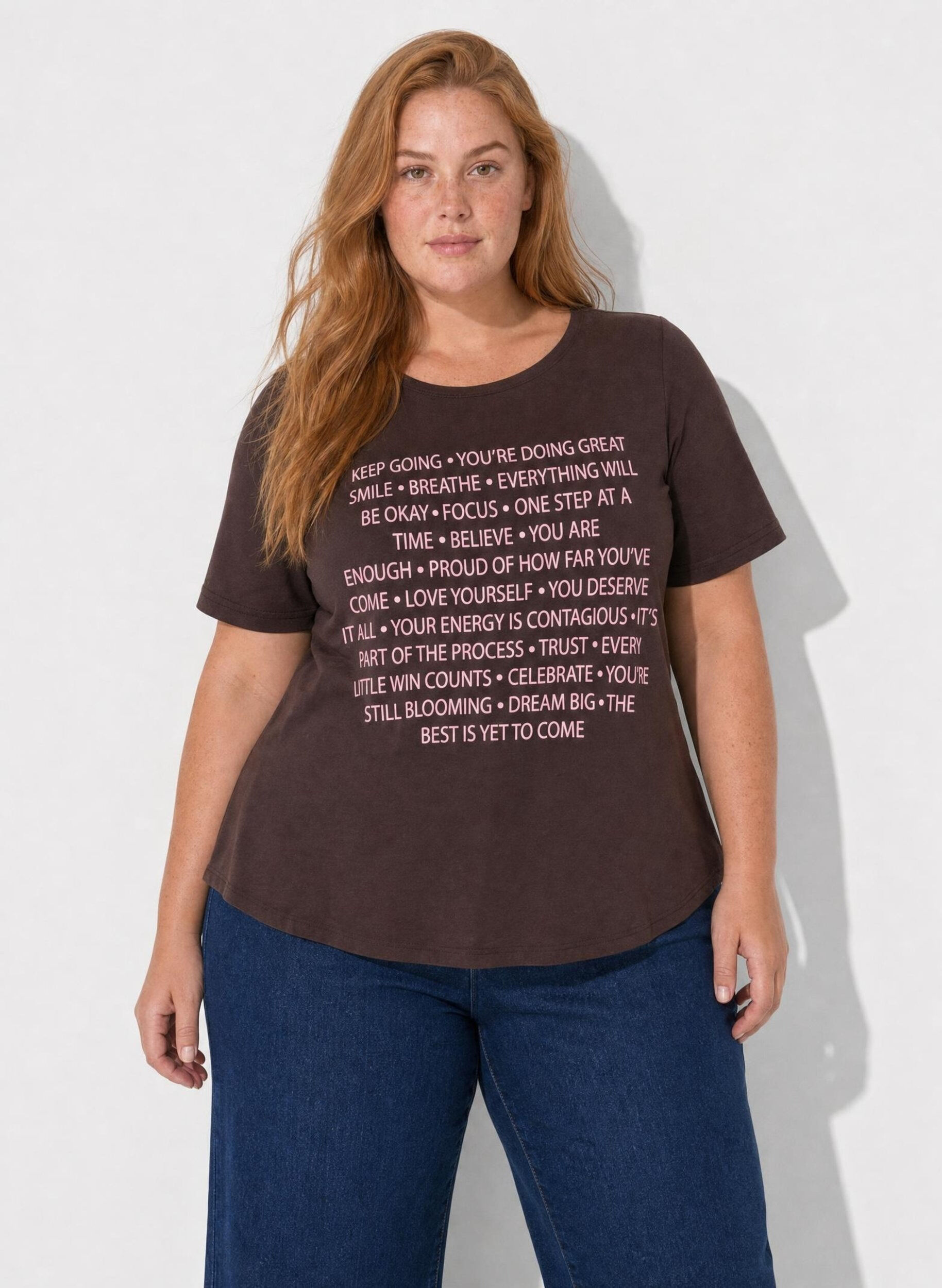 T-shirt med tryck, Brun, Model