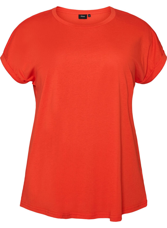 Kort&auml;rmad t-shirt i bomullsmix, Orange, Packshot image number 0