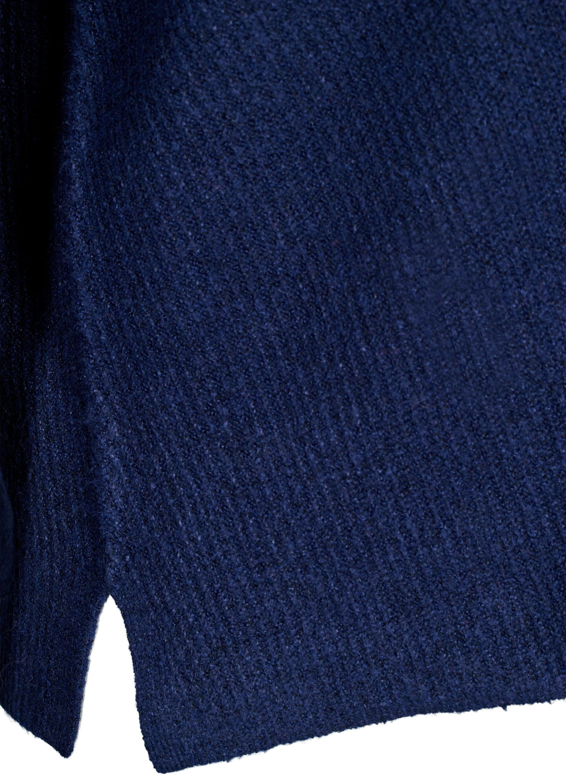 Zizzi Stickad blus med v-ringning och l&aring;nga &auml;rmar, Naval A. Black Mel., Packshot image number 3